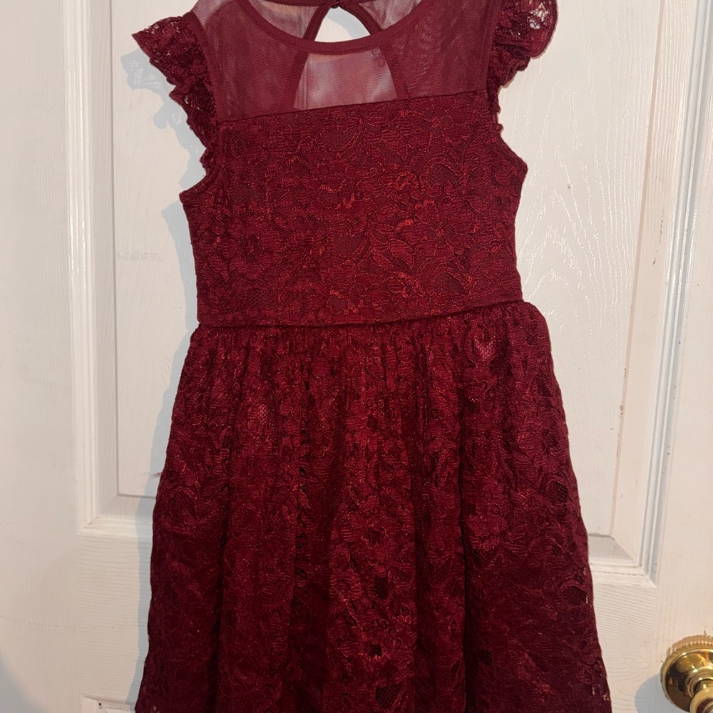 Zhenzi Burgundy Lace Formal Kids Dress